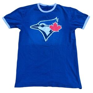 VTG TORONTO BLUE JAYS Baseball Women’s M Ringer Blue Logo Shirt MLB Sporty